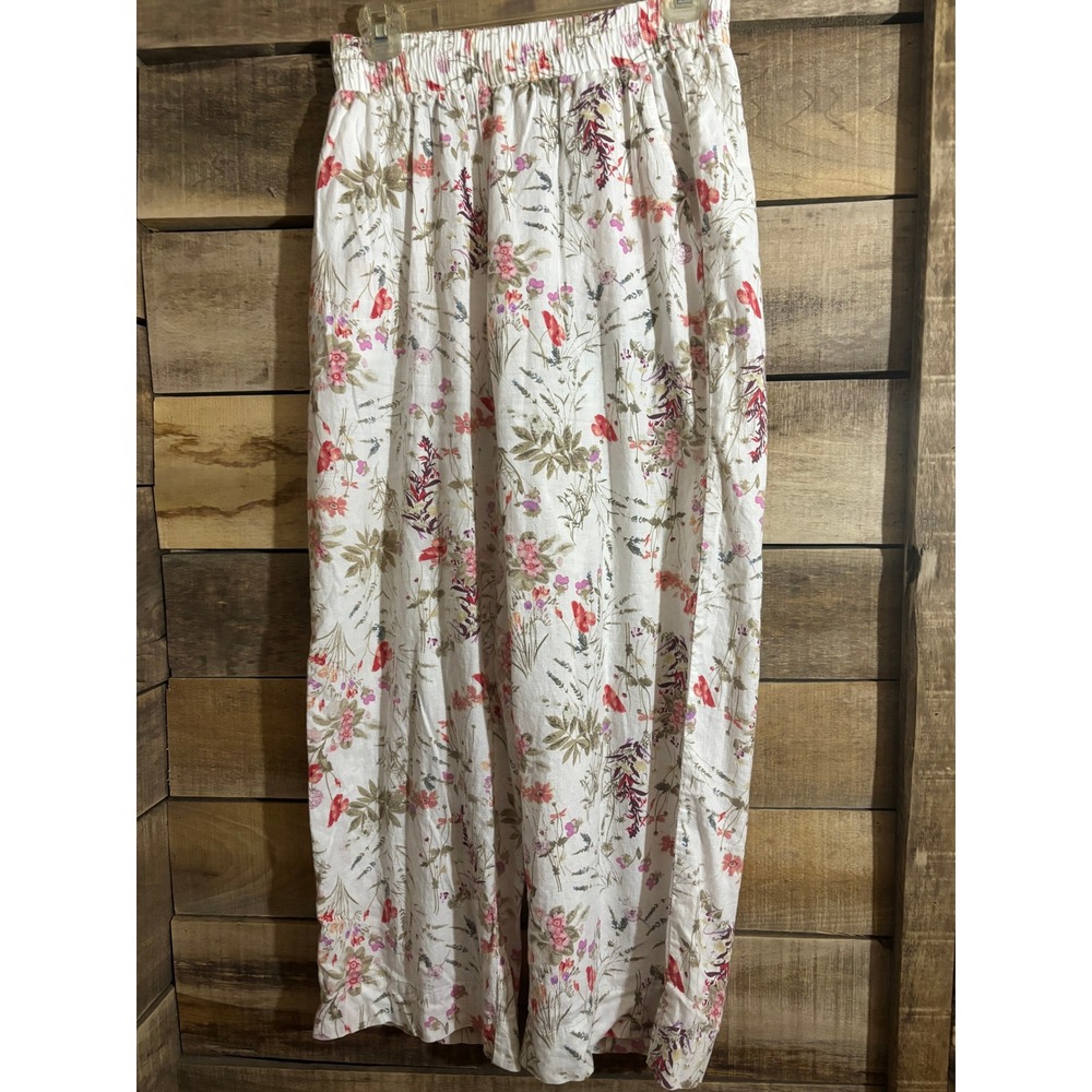 Sigrid Olsen Women Floral Wide Leg Elastic Waist Crop Pants White Pink Small - Picture 2 of 7